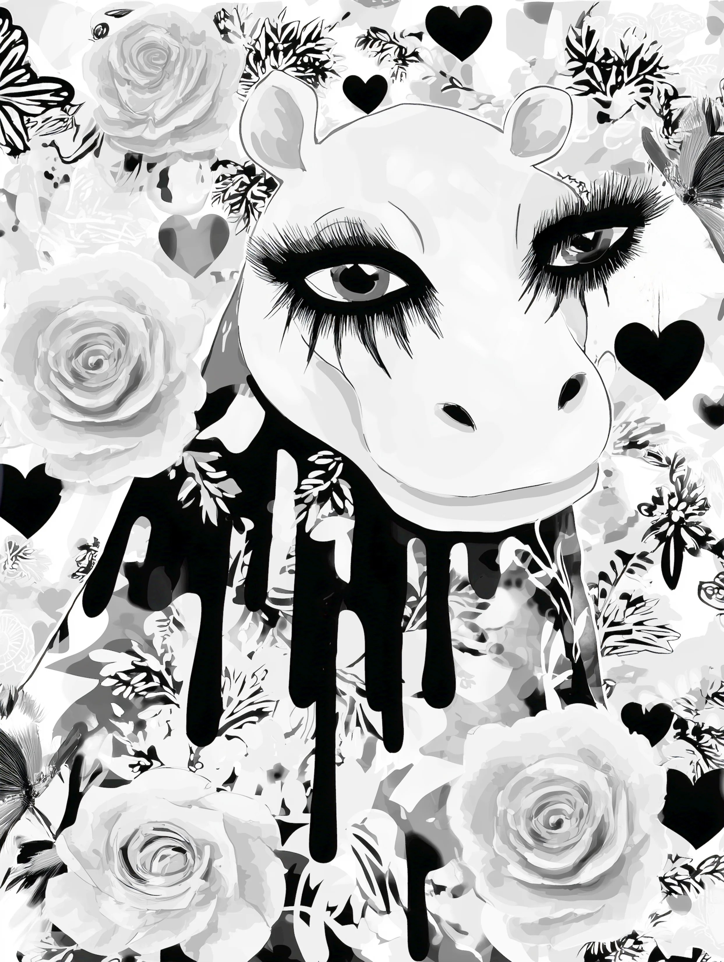 Free printable hippo coloring page featuring huge eyes hippo